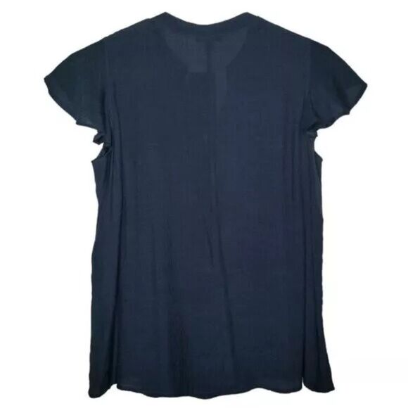 NWT Cocomo Plus Size 3X Navy Blue Solid Pintuck Short Flutter Sleeve Top - Picture 2 of 7